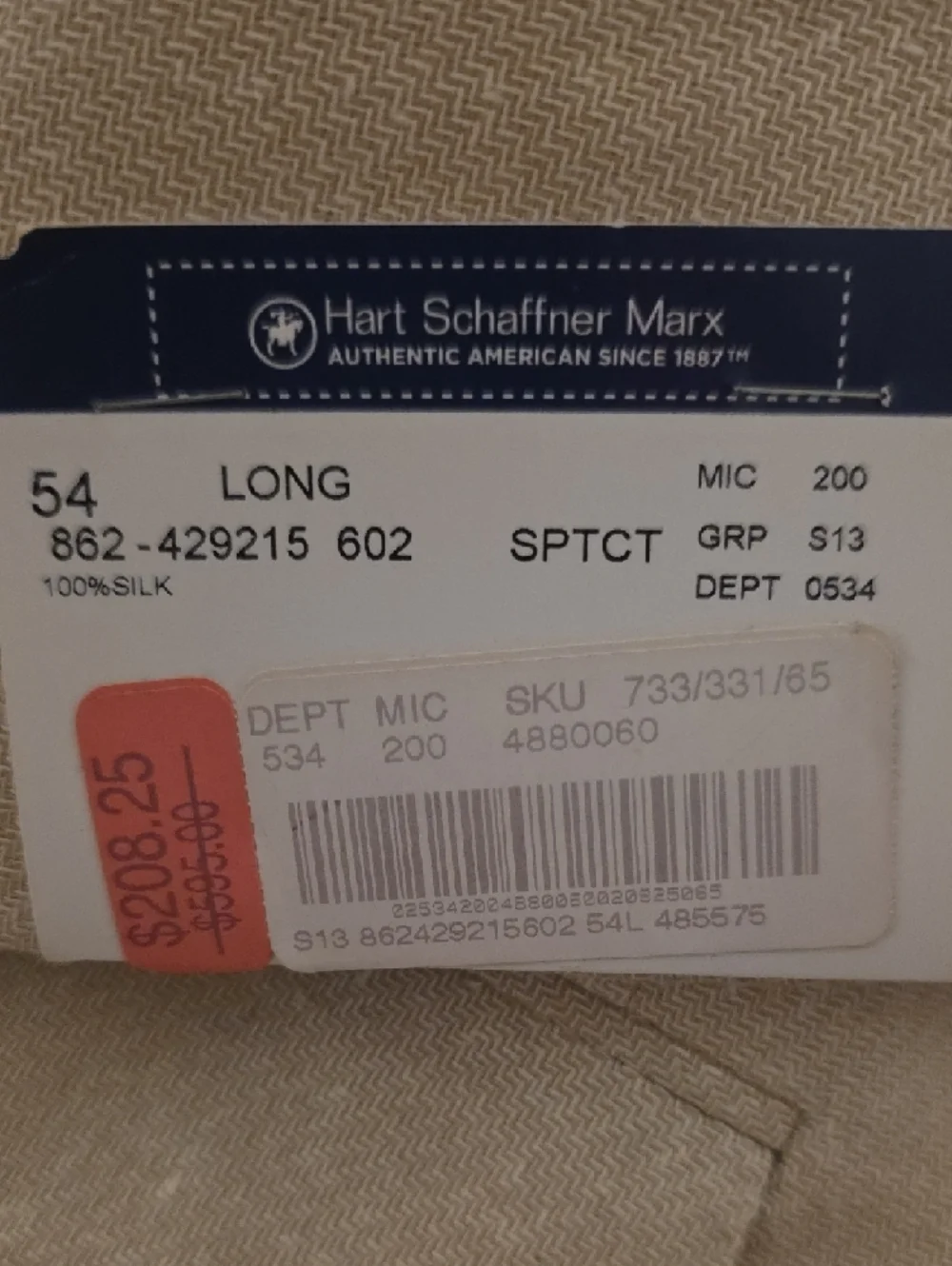 Vintage 100% Silk Hart Schaffner Marx Two-Button Sport Coat